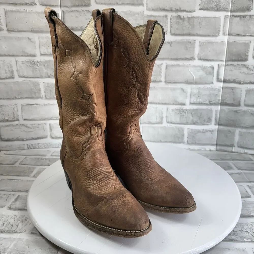 Abilene Vintage Men’s Size 9 D Brown Leather Distressed Cowboy Western Boots